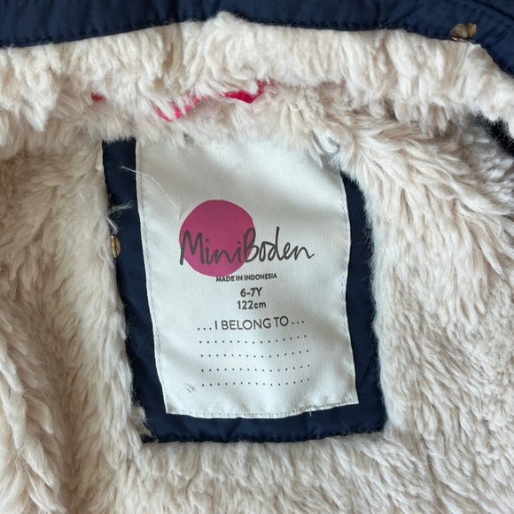 Mini Boden Navy Puffer Vest with Gold Polka Dots Faux Fur Lined - Picture 8 of 8